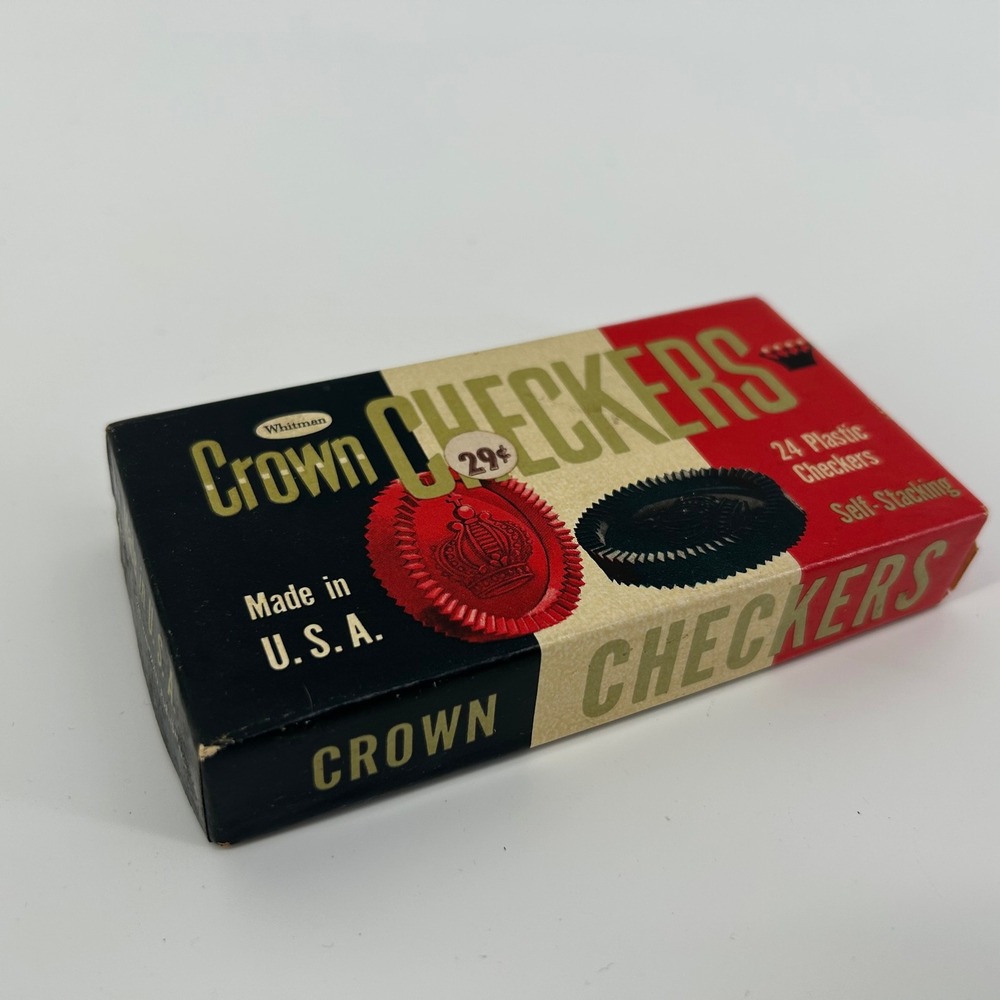 Vintage 1960 Whitman Crown Checkers Set No 4413 Red Black 24 Plastic Pieces USA